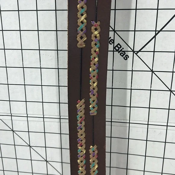 Lucky brand, leather, zigzag stitch accent, brass buckle belt S - Picture 7 of 12